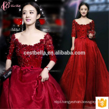 Short Sleeve Ladies Wine Red Party Evening Dinner Dress Elegant Wholesale